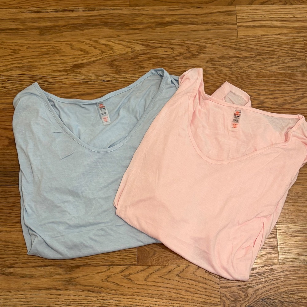 Mono B 2 Pack Women 2XL Light Blue Pink Scoop Neck Rayon T-Shirts 8874X NEW